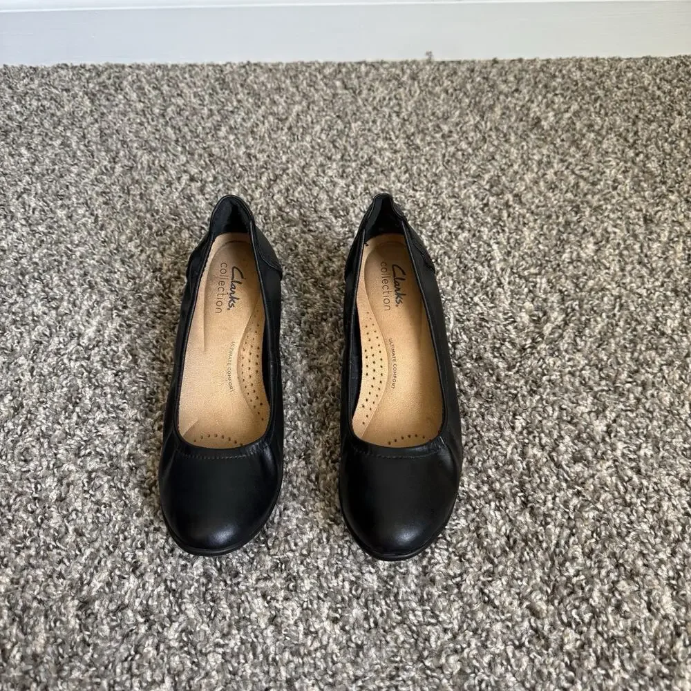 Clarks Collection Neiley Pearl Black Leather Block Heel Pumps Shoes US 7 M - Picture 4 of 8
